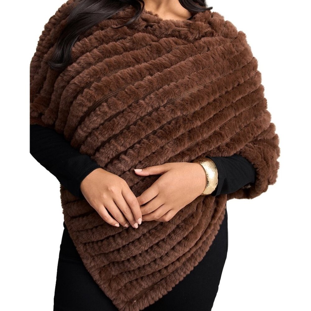 Black Rivet | Brown Faux Fur Asymetrical Pancho